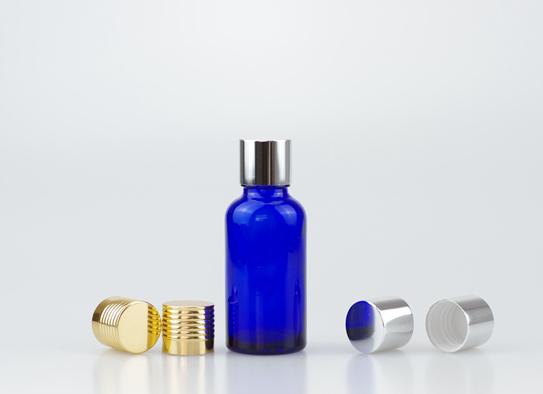 化粧水用の18 - 415光沢のあるアルミニウムキャップ付き30 mlブルーガラスボトル